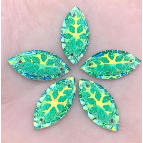 Diy 11*24mm AB Snowflake & Leaf Flatback Resin Rhinestones Crystal clothing crafts Accessories 200pcs -E506*5