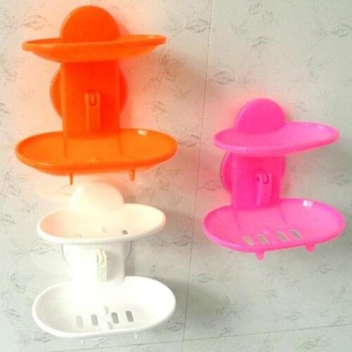 Bathroom Double Layers Strong Sucker Soapbox Soap Draining Holder Soap Dish