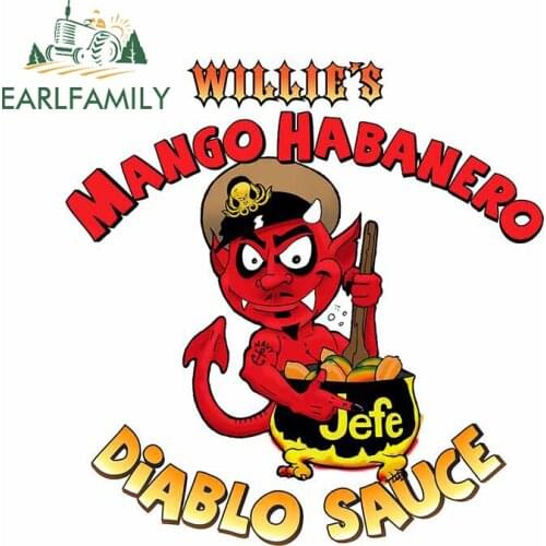 EARLFAMILY 13cm x 12.5cm For Mango Habanero Diablo Sauce Funny Car Stickers Windshield Windows Decal Waterproof Sunscreen Decor