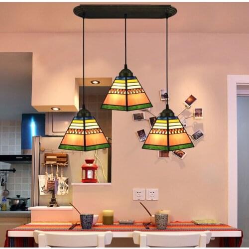 European Mediterranean Tiffany pendant light Stained Glass Lamp for Bedroom E27 110-240V