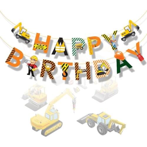 Excavator HAPPY BIRTHDAY Banner Best Party Decorations For Boys Birthday Party Supplies Confetti Kit Paper Birthday Bunting Flag