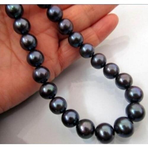 Exquisite AAA 10-11mm Tahitian black pearl necklace earring set 925silver 18 inch