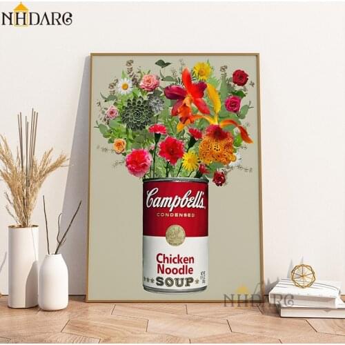 NHDARC Canvas Print Painting Poster Art Campbells Soup Cans Vase Flower Fashion Wall Picture for Living Room Home Decor