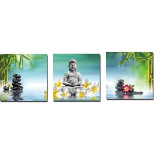 Printed Painting modern home decorative Painting Buddha Painting on canvas 3 Panel Wall art With Framed W0116