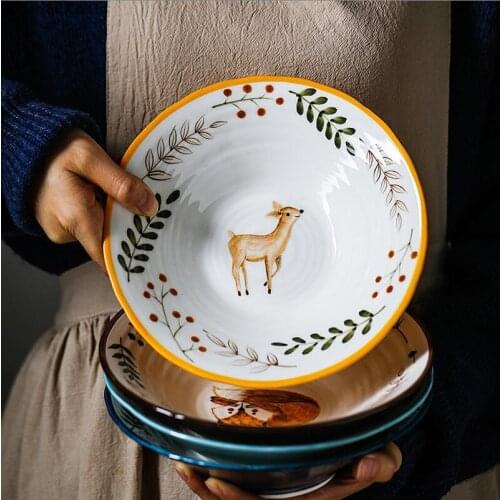 Japanese style cartoon cute animal ceramic fruit bowls 8 inch soup noodle bowl creative dessert fruit salad bowl mixing bowl