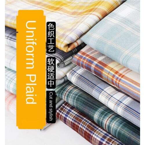 Plaid Fabric Color Weaving Polyester Cotton for Clothing Jk Dress Skirt Grid Brocade Sewing Handmade DIY Uniform Black Blue