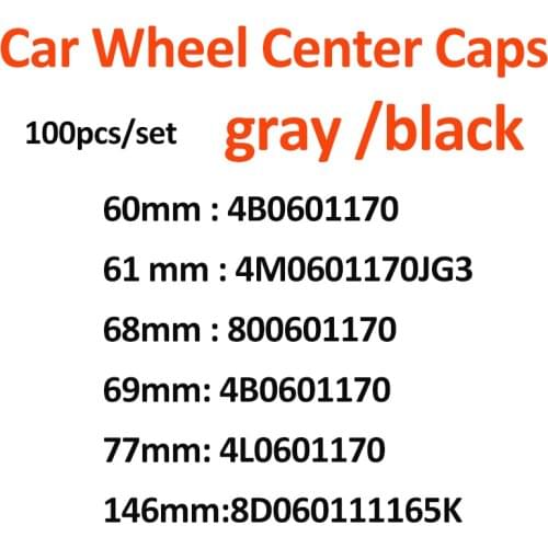 100PCS Car Accessory 60mm 61mm 68mm 69mm 77mm 146mm Wheel Center Caps Emblem Badge Wheel Hub Labe Covers for A1 A2 A3 A5 Q3