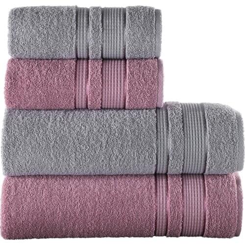 100% Pure Cotton Organic and Antiallergic 4 Pieces Towel Set - Grey and Pink Organic Cotton Towel Bath Towel