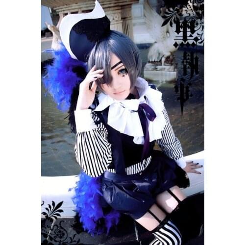Anime Kuroshitsuji Black Butler Book of Circus Cosplay Ciel Phantomhive Cosplay Costume Full Set withe free sock