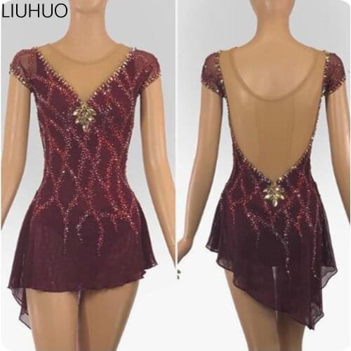 Ice skating costumes dress Girls Wine Red Rhythmic Leotards Kids Figure skating dance costumes skirts for Competition Adult