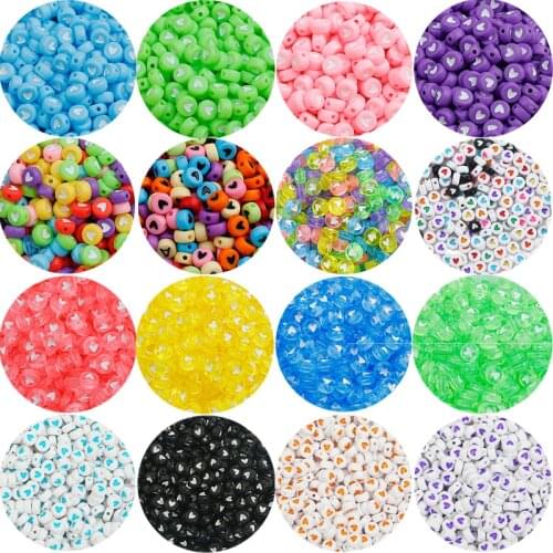 100/200/300/500Pcs Round Plastic Acrylic Heart Spacer Beads for Jewelry Making Kid Diy Material Bracelet Necklace Accessories