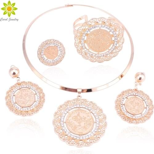 2020 Fashion Wedding Engagement Jewelry Gift Gold Color Coin Women Jewelry Sets Necklace Earrings African Beads Jewelry Set
