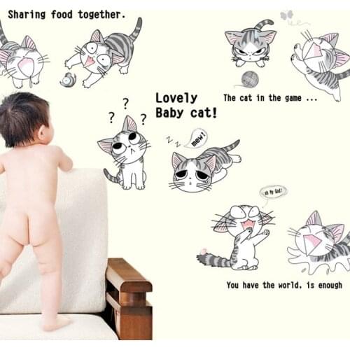 Cartoon Lovely Cat Wall Sticker For Childrens Room Wall Kindergarten Bedroom Decoration Stickers