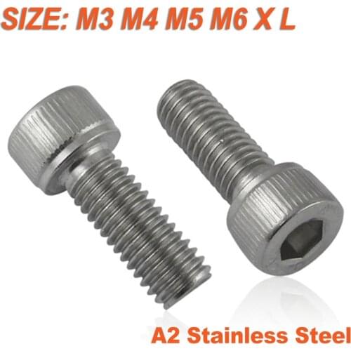 Stainless Steel Screw A2 Hexagon Hex Socket Head Cap Screws DIN912 M3 M4 M5 M6 x 6 8 10 12 14 16 18 20 22 25 30 35 40mm