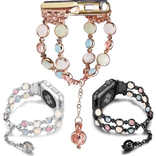 Night Luminous Strap for Apple Watch Band Elastic Beaded Pearl Women Girl Band Bracelet for iWatch SE Series 6 5 4 3 2 Watchband