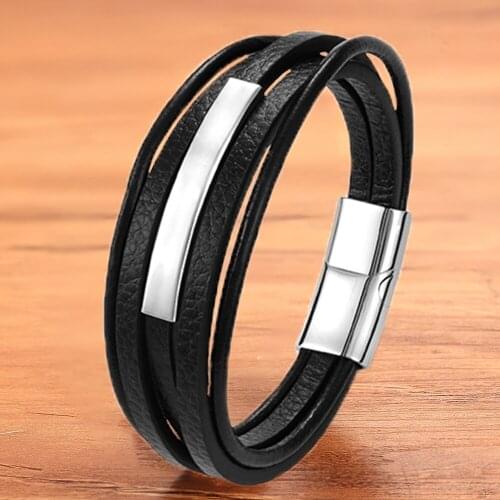 Charm Multilayer Braided Rope Leather Bracelet Men Bangles Wristbands Accessories Wholesale Magnet Drop shipping