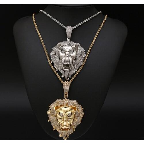 Hip Hop Micro Paved AAA Cubic Zirconia Bling Ice Out Big Male Lion Pendants Necklace for Men Rapper Jewelry Drop Shipping