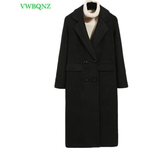 Winter Fashion Women Loose New Coat Long Sleeve Medium Long High Quality Wool Jacket Female Thicken Warm Black Woolen Coat A718
