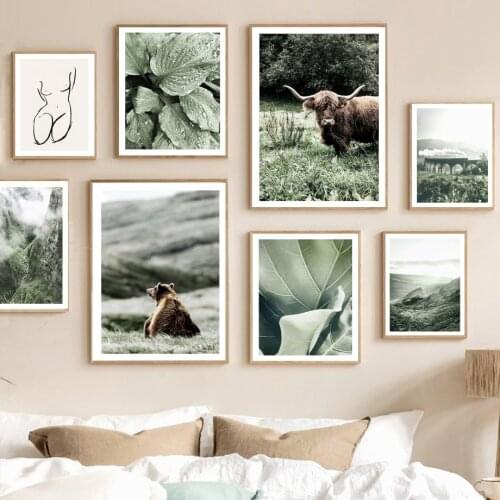 Yak Bear Leaf Vein Canyon Train Naked Girl Nordic Posters And Prints Nature Art Canvas Painting Wall Pictures For Living Decor