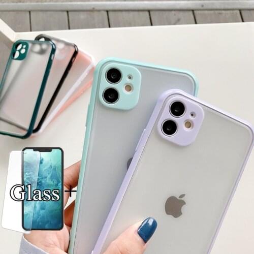 Simple Case With Glass on the For iphone 11 12 Pro Max XR XS X 7 8 Plus Shockproof 2 IN 1 Matte Case For iphone 11 Pro 12 mini