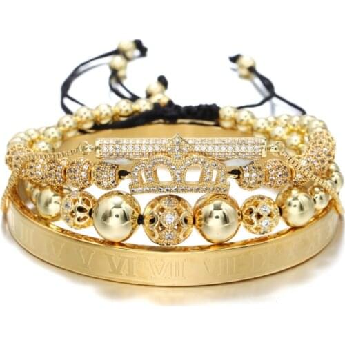 Luxury crown Royal men bracelet 4pcs/sets mens jewelry Stainlesss steel pulseras bracelets homme bijoux hippie armband bileklik