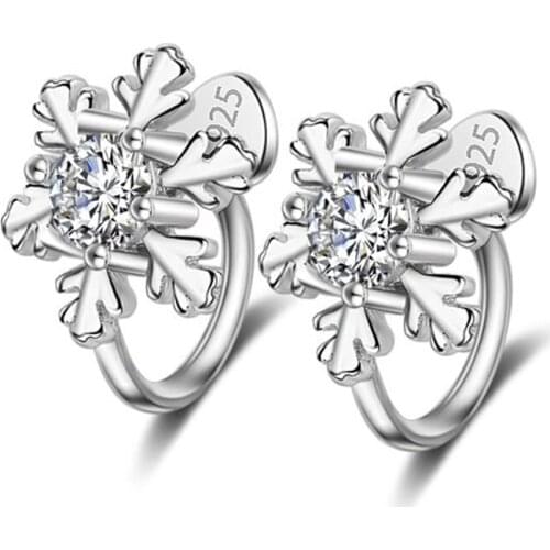 925 sterling silver earrings Earless ear clip snowflakes Micro Inlay cubic zirconia snow earrings for women 2019 black friday de