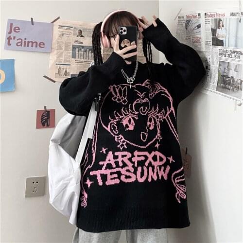 Kawaii Anime Girl Sweate Autumn Winter Fashion Harajuku Ladies Sweater Round Neck Long Sleeve Student Pullover Oversized Sweater