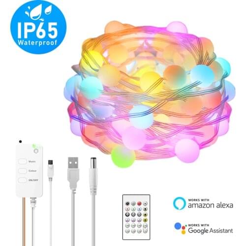 Tuya WiFi Smart Light String Outdoor IP65 Waterproof RGB Light Strip LED Decorative Lights With Remote Control Work With Alexa