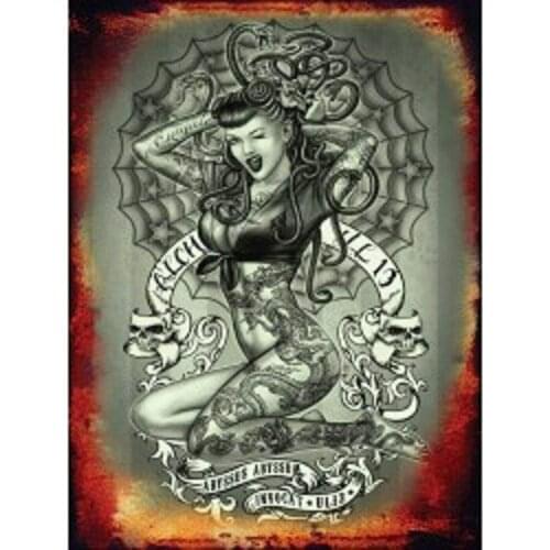 Vintage Metal Tin Sign Tattoo Pin Up Girl Home Bar Kitchen Pub Restaurant Wall Decor Signs 12x8inch