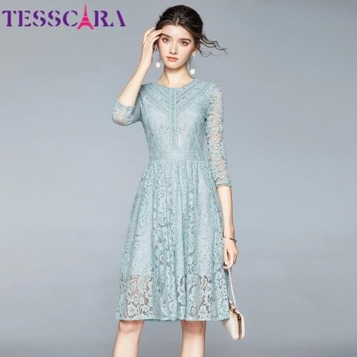 TESSCARA Women Autumn Elegant Lace Dress Festa High Quality Office Lady A-Line Party Robe Femme Vintage Designer Casual Vestidos
