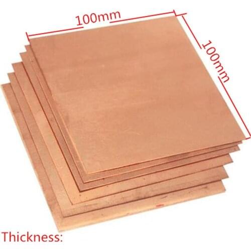 99.9% Copper Cu Metal Sheet Plate Nice Mechanical Behavior and Thermal Stability 100x100x2mm 1pcs