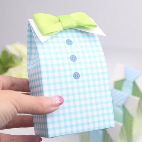 12PCS My Little Man Blue Bow Green Tie Birthday First Communion Girl/Boy Baby Shower Candy Bag Wedding Favors Candy Box Gift Bag