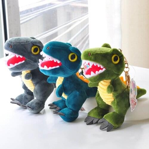 13CM Cute Dinosaur Plush Doll Toys Cartoon Tyrannosaurus Stuffed Toys For Children Key Ring Chain Bag Charms Pendant Kids Gifts
