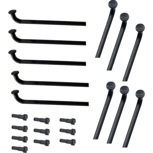 24 Pieces A Lot Butted Diameter 2.2mm-2.0mm J-bend Black Color Mountain Bike Wheel Spokes With Black Aluminum Alloy Nipples