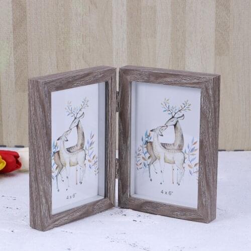 4x6 Inch Fashion Simple Wooden Picture Frame Double Rectangular Photo Frame (Light Grey)
