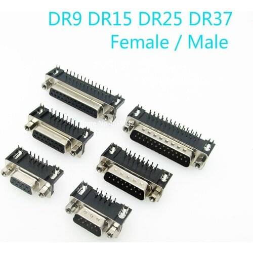 5Pcs DR9/15/25/37 Female Male right angle Welded d-sub Connector RS232 serial port adapter DR9 DR15 DR25 DR37