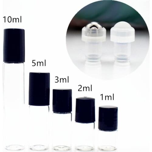 50pcs/lot Transparent 5ml Glass Perfume Roll on Bottle with Stainless Steel Ball Glass Roller Essential Oil Bottle Refillable