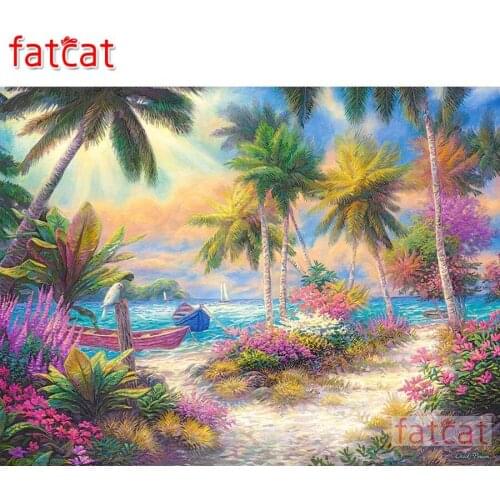 FATCAT 5D DIY Diamond Painting Isle of Palms Full Square Round Drill Mosaic Diamond Embroidery Natural Scenery Decor AE2023