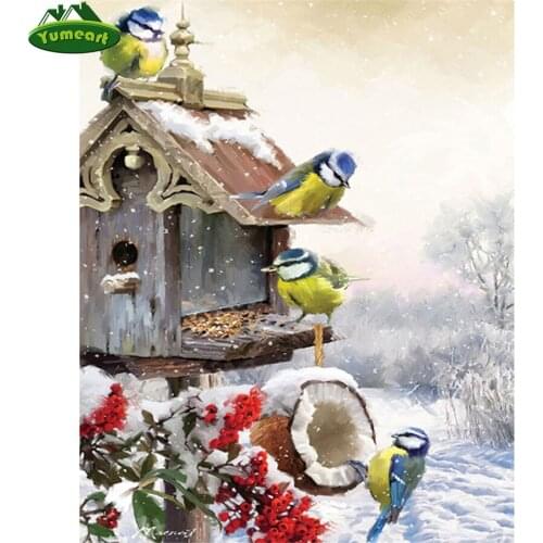 Yumeart 5D DIY Diamond Painting Painted Cold Winter Bird Mosaic Embroidery Scenery Cross stitch Embroidery Crafts Art Decoration
