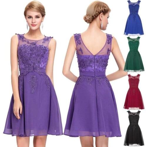 ANGELSBRIDEP Sheer Neck Short Evening Party Gowns Vestidos de festa Applique Pearl Sash Chiffon Formal Prom Pageant Dresses Hot
