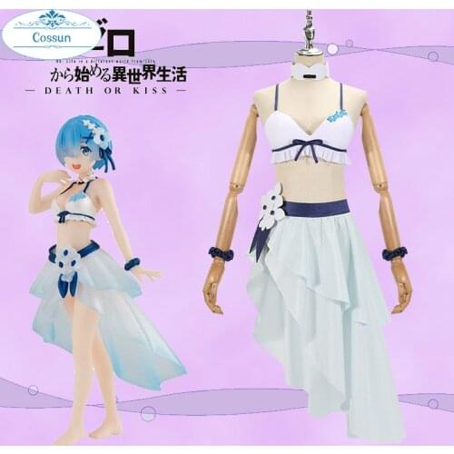 Anime Re:Life In A Different World From Zero Rem Cosplay Costume Fashion Sexy Swimsuit Beach Pool Party Role Play Clothing S-XXL
