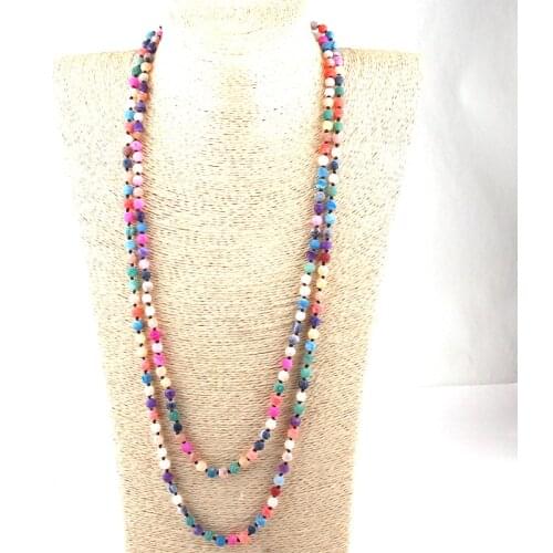 Free Shipping Fashion Bohemian Tribal Jewelry 6mm Semi Precious Stones Weathered Agat long Knotted Necklace