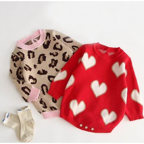 Newborn Baby Girl Boy Leopar Rompers Baby Clothes Toddler Jumpsuit Girls Love Knitted Rompers Infant Boy Overall