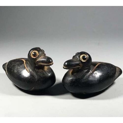 Hongshan culture antique jade black iron meteorite Little duck collection A pair