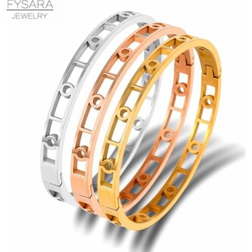 FYSARA Classic Design Hollow Round Circle Bracelets & Bangles Titanium Steel Bangle Gold Jewelry For Women Bijoux