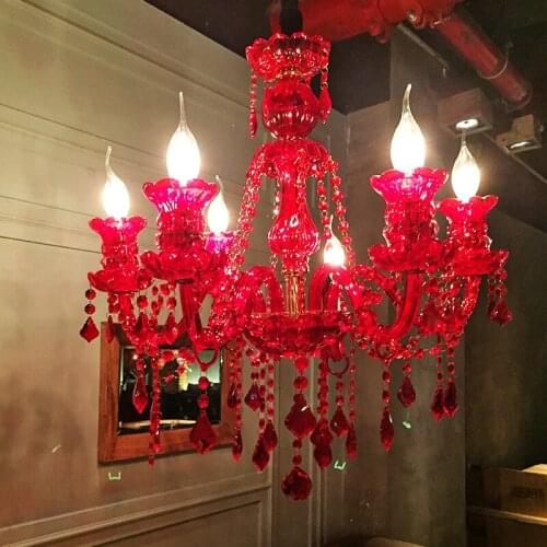 Coffee Shop Chandeliers 6 Head Color Art Crystal Chandelier Bar Candle Crystal Lamp European Style Engineering Lighting lights