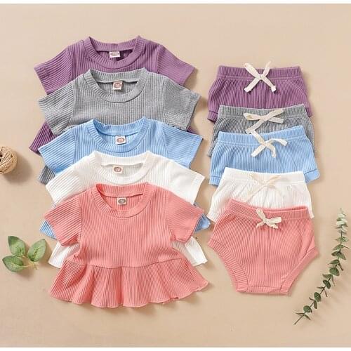 Baby Boy Clothes Sets Summer Cotton Short Sleeve Tops + Bottom Shorts 0-2Y Solid Color Baby Girl Clothing Outfits