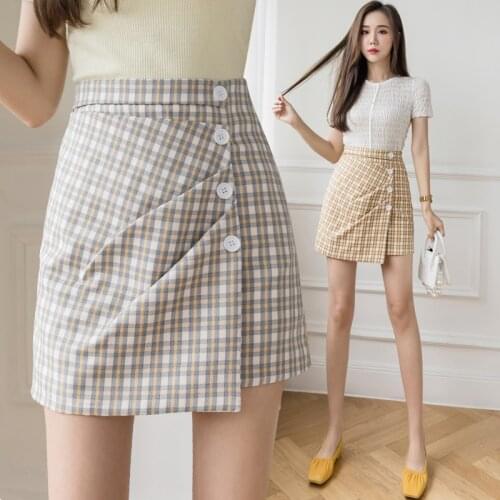 Korean fashion vintage plaid high waist summer casual loose for woman mini skirts womens 2021 skirt clothes