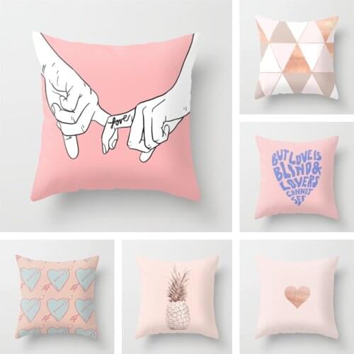 Short Plush New Ins Style Pink Geometric Heart Shape Series Pillow Cover 40x40 45x45 50x50 60x60cm Pillowcase