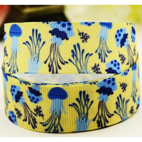 22mm 25mm 38mm 75mm Jellyfish cartoon printed Grosgrain Ribbon party decoration 10 Yards X-04260